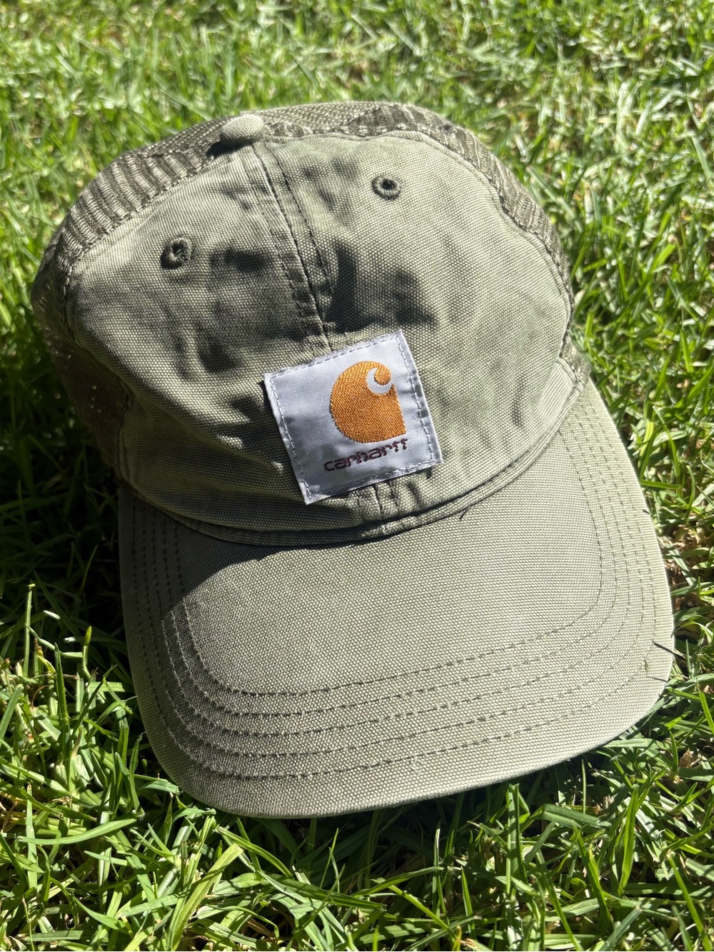 Carhartt Olive Green Mesh Back Logo Cap with Gold Patch